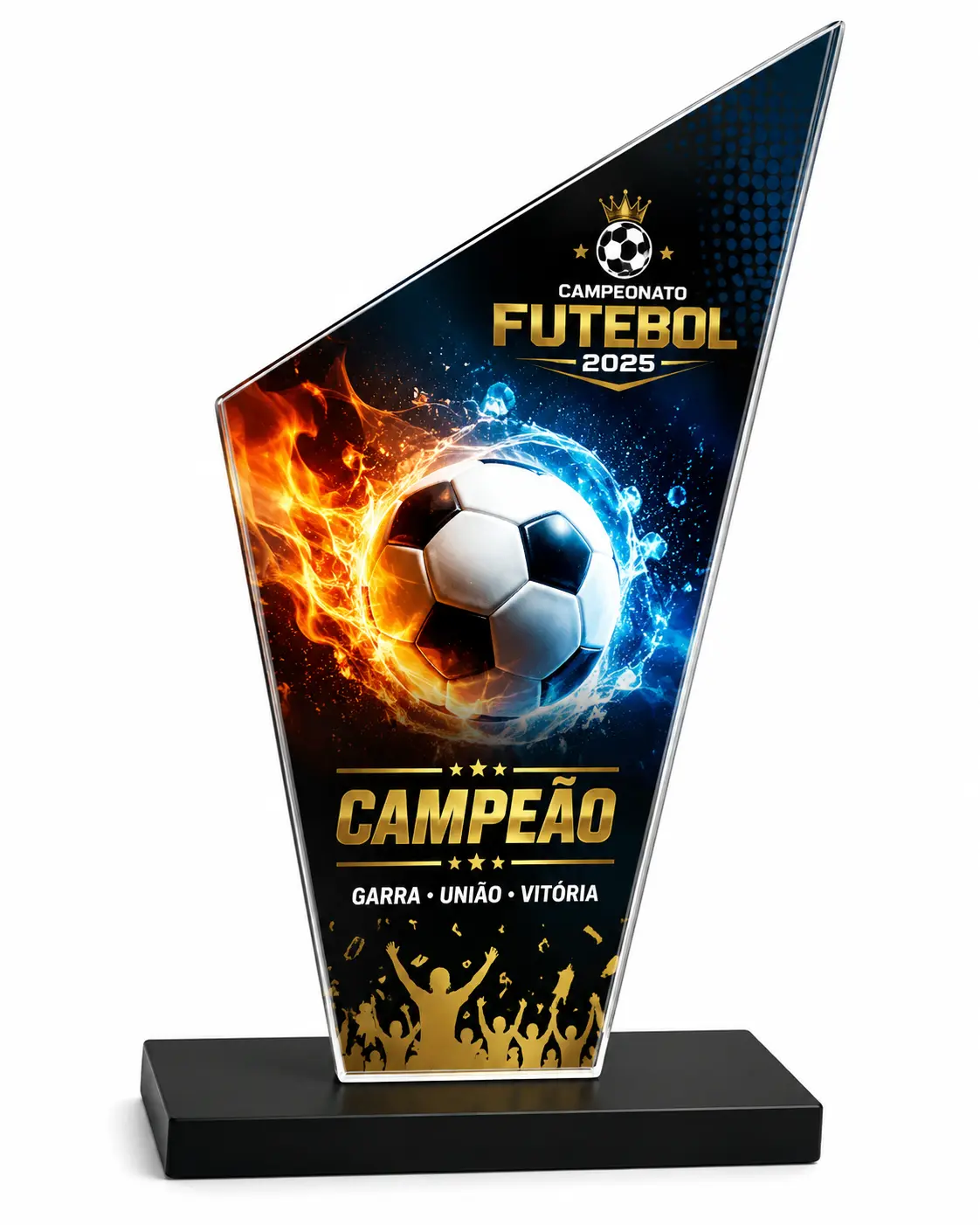 Troféus Acrílico Cristal 2mm (10x18cm) Com Base Preta Impressão em UV