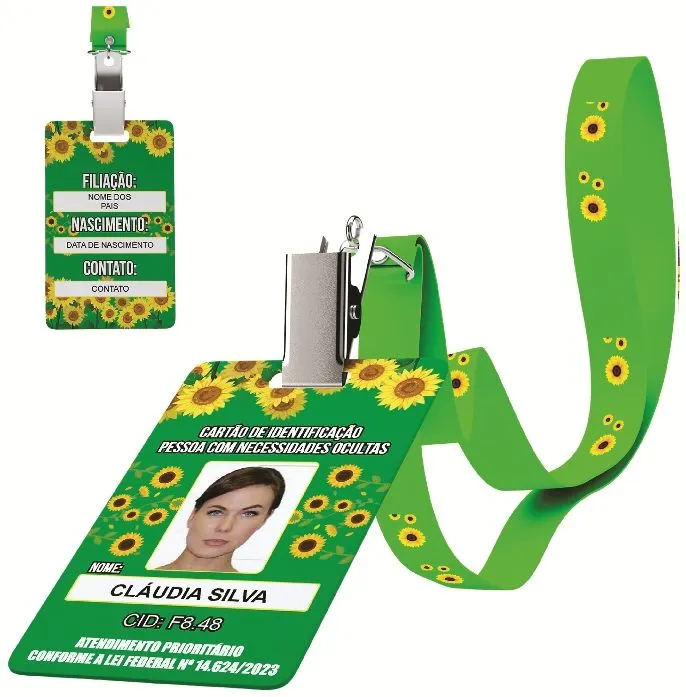 Kit Crachá Girassol - Deficiências Ocultas com cordão e capinha