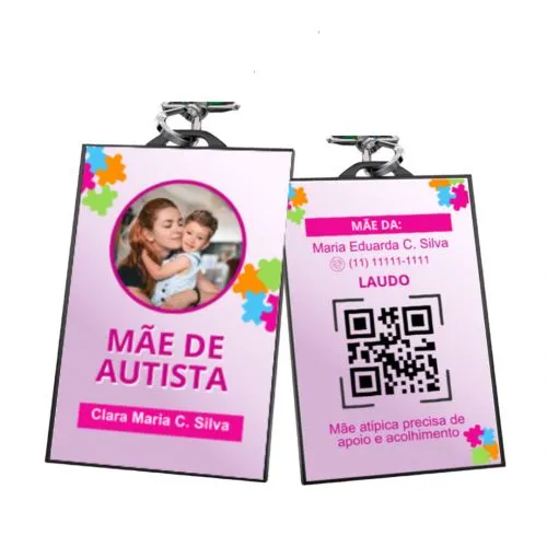 Kit Crachá Mãe de Autista com cordão e capinha